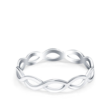 Full Eternity Infinity Braided Crisscross Rhodium Plated Band Ring Solid 925 Sterling Silver (3mm)